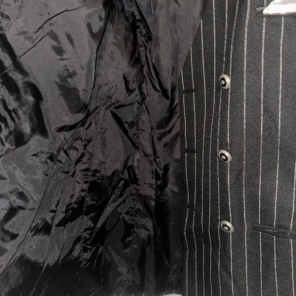 Dino Davinci Mens Double Breasted Coat Jacket Black Sz R40 Pocket White Stripes - Picture 10 of 14